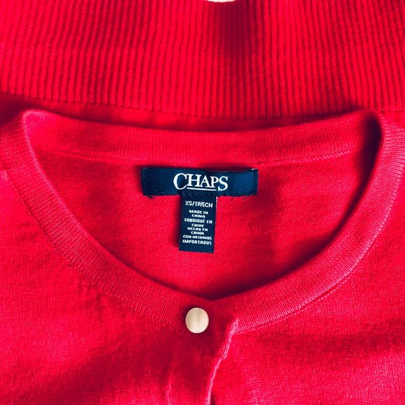 Chaps Red Crop Long Sleeve Cardigan–XS - Picture 2 of 5